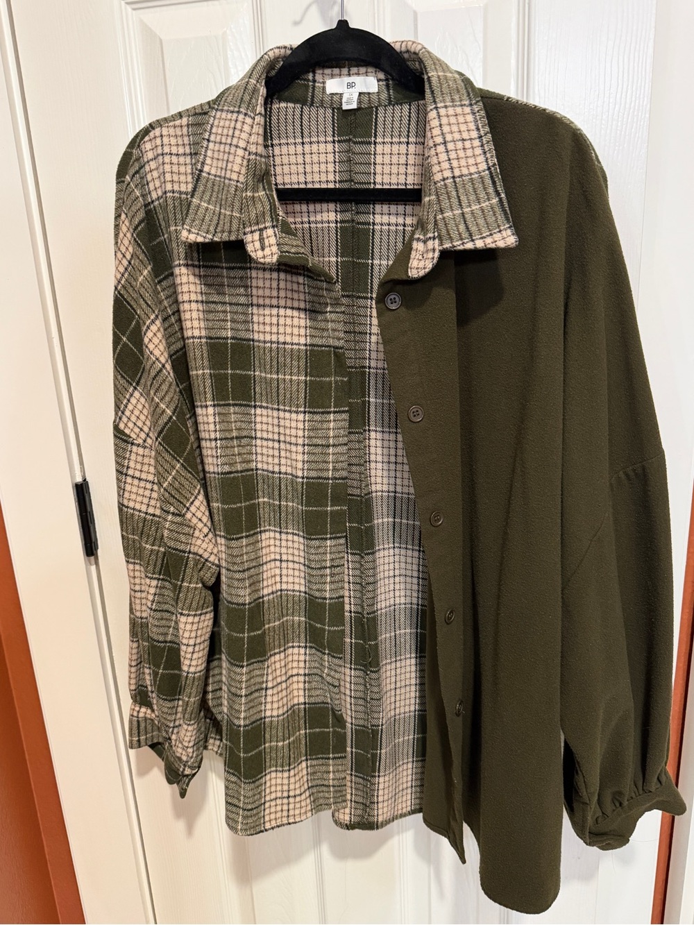 bp Olive & Cream Plaid Two-Tone Button-Up Shirt